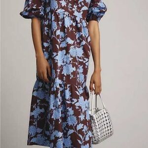 Maeve Brown and Blue Floral Midi Dress